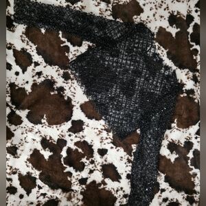Black Beaded Sheer Long Sleeve Crop Top M/L